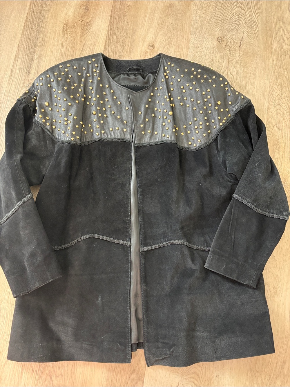 Wilsons Leather Black Suede Jacket with Gold Studded Yoke